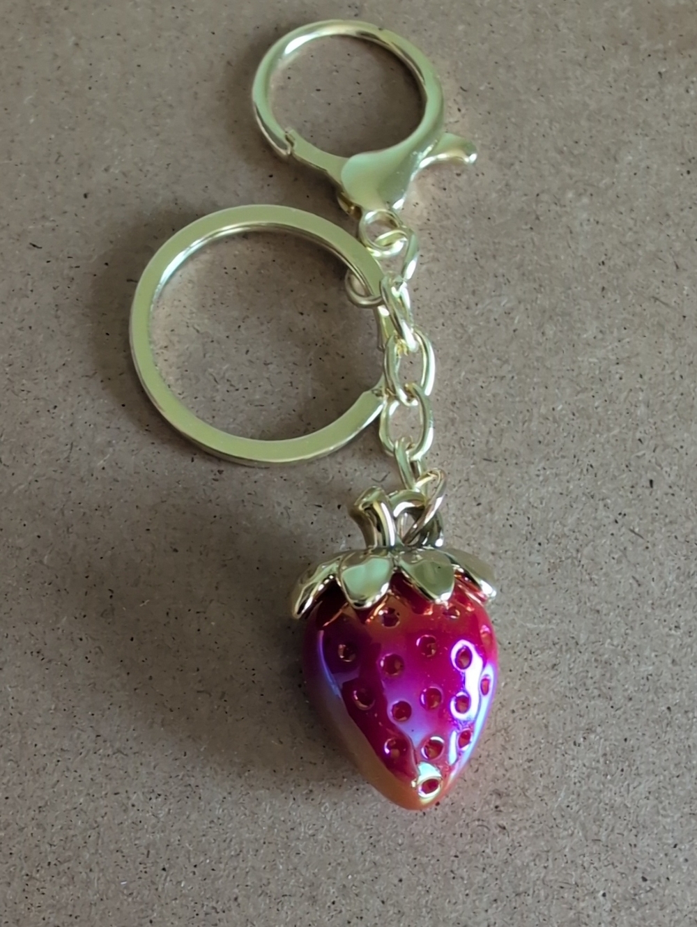 Iridescent Strawberry Keychain with Gold Hardware